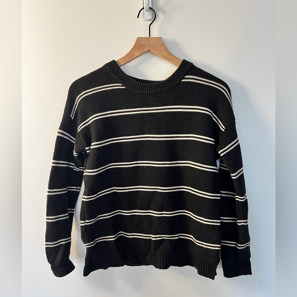 Marine Layer Striped Crew Neck Sweater in Black and Off-White